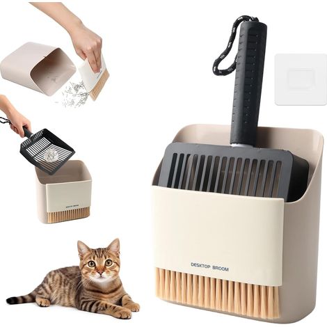 Cat Litter Scoop Stainless Steel 3-Piece Kit with Stand and Cleaning Brush, Ergonomic Metal Scoop (1/5)