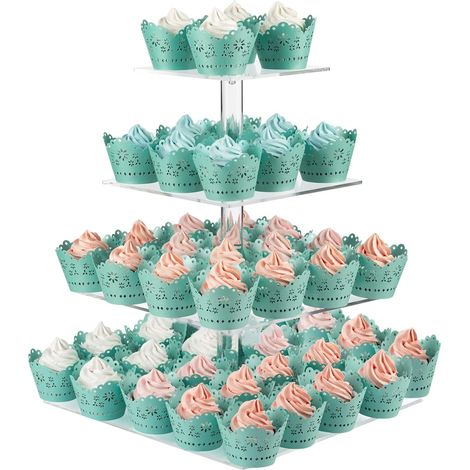 4 Tier Square Cupcake Stand Clear Acrylic Cake Stand Dessert Pastry Tower for Wedding Birthday Party Decoration (Square - 12 inch) (1/5)