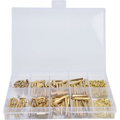 Lot de 350 pièces : assortiment de vis et écrous M.2 en laiton et acier inoxydable à tête hexagonale pour les industries de la tôlerie