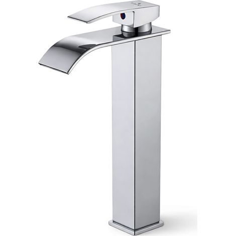 Grifo de lavabo alto de cascada cromado sobre encimera mezclador de baño EVIO (1/5)