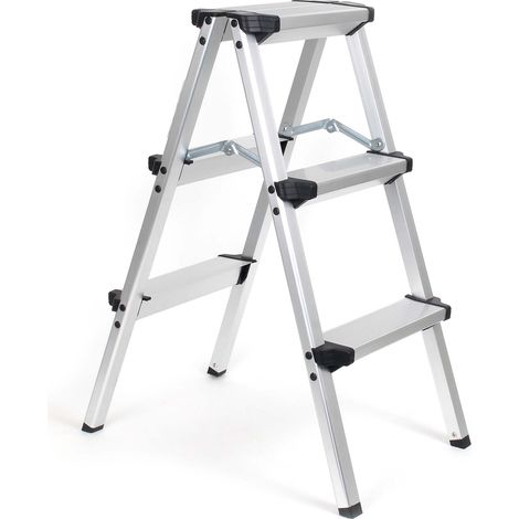 Wiltec – Échelle pliante aluminium 150kg – Escabeau 2x3 marches antiglisse – Hauteur 73cm – Pour espaces confinés et chantiers humides