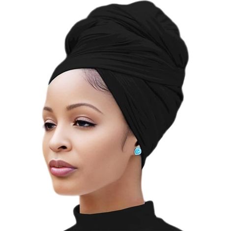 Pañuelo largo para mujer - Pañuelo versátil para la cabeza - Pañuelo elástico - 60 x 170 cm - Pañuelo grande para el cabello para peinar - Negro (1/5)