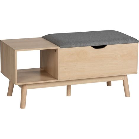 Wenko scarpiera con cuscino per sedile Panca con vano portaoggetti EDDA, scarpiera con Imbottitura, Legno, Beige, 100 x 45 x 40 cm (1/2)