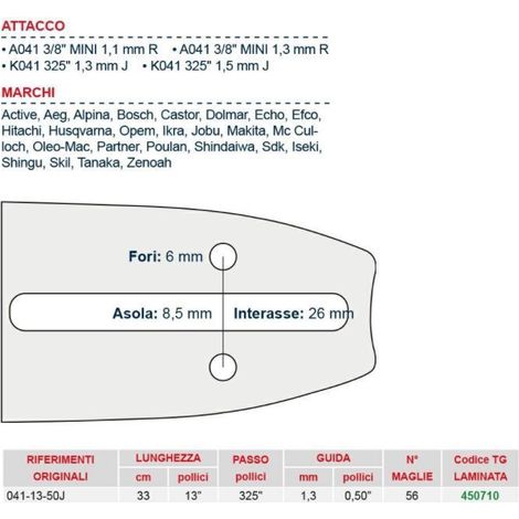 Holzkettensägeschiene Länge 33 cm für 56er-Kette 450710