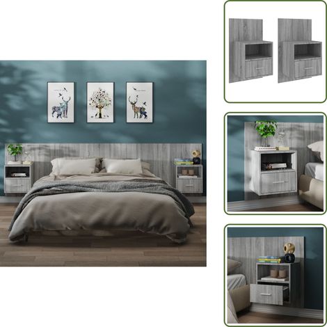Tables de chevet murales 2 pcs Sonoma gris - Table De Chevet Murale - Meuble De Chambre - Table De Nuit - Étagère Murale - Rangement Mural (1/5)