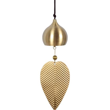 Windspiel Kupfer Vintage 35cm mit Blatt-Anhänger für Garten & Terrasse