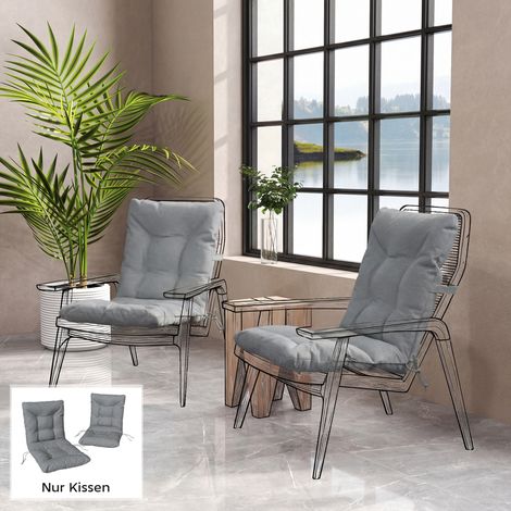 Cojín de exterior con respaldo y correas, resistente al agua, apto para uso interior y exterior, color gris claro.