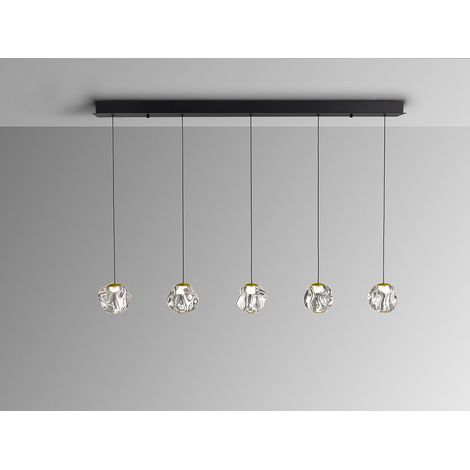 LÁMPARA DE TECHO ALARGADA ZARIA 5L NEGRO/ORO/TRANSP DIM (1/3)
