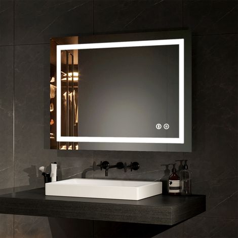 EMKE Bluetooth Illuminated Bathroom Mirror with Shaver Socket Dimmable Bathroom LED Mirror with Demister, Fuse, 60x80cm (1/5)