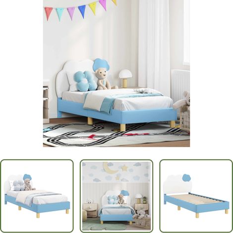 Holzbettgestell -  Kinderbettgestell mit Kopfteil mit Kopfteil Blau 80 x 160 cm PU (1/5)