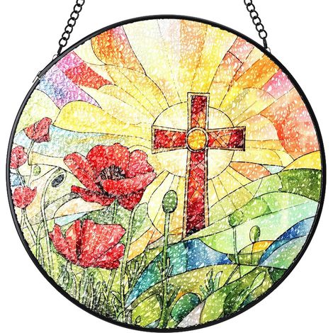 Attrape-soleil rond vitrail – Ornement suspendu pour intérieur et mur, cadeau femme homme maman papa, Diamètre : 25 cm (1/4)