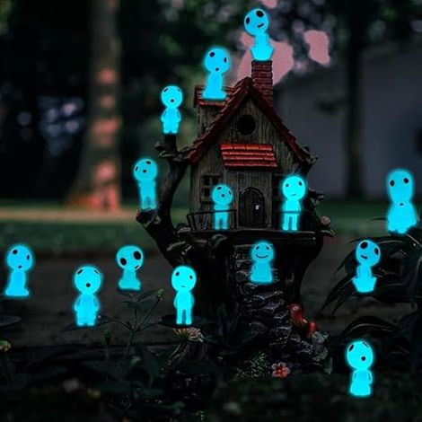 20 Pièces Lumineux Arbre Elfes, Mononoké Figurine, Figurines Elfes des Arbres, Statues Miniatures Lumineuses, RéSine Princesse Mononoke, pour Les DéCorations de Maison et du Jardin (A)