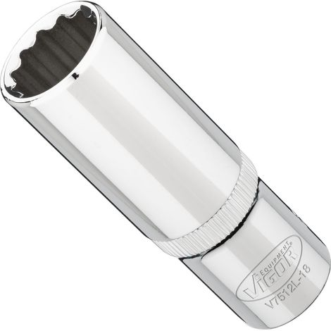 VIGOR Steckschlüsseleinsatz, lang, 1/2 (12,5 mm) Vierkant hohl, Außen Doppelsechskant Profil, SW 18 mm (1/3)