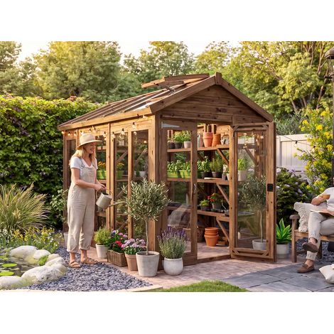 Growzilla Wooden Greenhouse W1.8m x D3.0m / W6' x D10' with 4mm Glass and Automatic Vent Opener Dunster House (1/5)