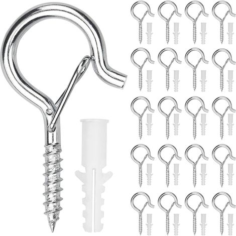 QAZQA 20pcs Crochet Plafond Charge Lourde Crochet a Visser pour Suspension de Lumières Murales, D'armoire, de Plafond avec Boucle de Sécurité pour Suspendre des Paniers de Plantes, Mangeoires, Lantern (1/5)
