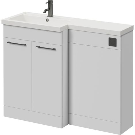 Napoli 390 Gloss White 1100mm 2 Door Vanity Unit Toilet Suite with Square Left Hand Lucia Basin - 1100mm - Gunmetal Grey 160mm HandleWithout Kingston Toilet Pan