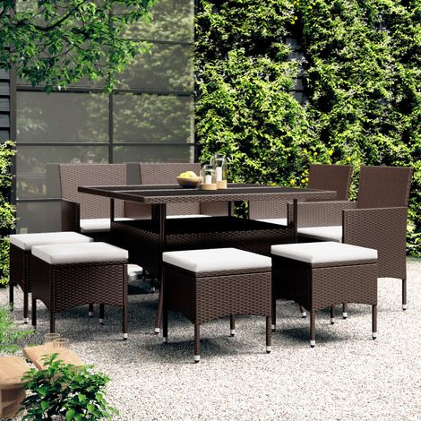 Ensemble à manger de jardin 9 pcs-Salon de jardin Résine tressée Marron 189135 (1/5)