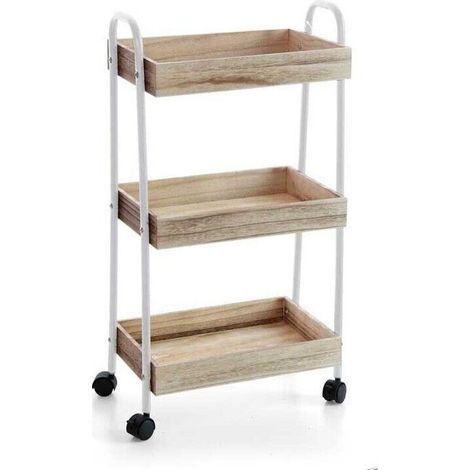ADY CARRELLO IN LEGNO A 3 RIPIANI CON STRUTTURA BIANCA 43 X 25 X H79 CM (1/2)