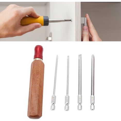 Jeu de tournevis à manche en bois à changement rapide, tournevis Phillips et plats, tournevis à manche en bois massif à changement rapide, petit tournevis plat pour usage domestique, jeu d'outils pour (1/5)