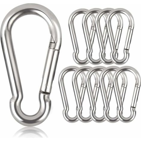 Lot de 10 mousquetons porte-clés, 80 mm x φ8 mm, charge maximale : 250 kg (1/2)