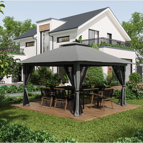 Pavillon jardin pliable réglable 392 x 392 cm gris HAVRYA (1/4)