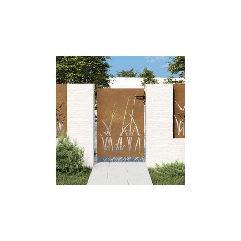 Portail de jardin 85x150 acier corten conception d'herbe (1/5)