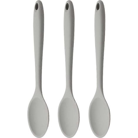 Lot de 3 cuillères de cuisine en silicone, cuillères à soupe, cuillères à salade originales-20.5X4CM-Light Grey