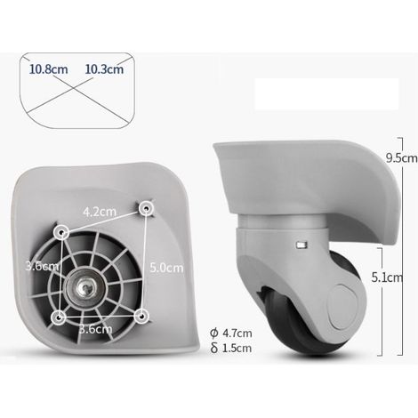 Paire de roues à bagages universelles en caoutchouc durable, roues de réparation de remplacement de bagages multidirectionnelles silencieuses (grandes, grises, paquet de 2) (1/5)