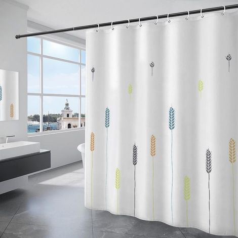 Shower Curtain 180x200CM Waterproof Polyester Fabric Machine Washable Bathroom Curtain with 12 Hooks White (1/5)