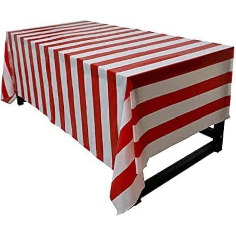 Nappe rectangulaire Rouge et Blanc Rayée 137x274 cm Plastique pour fêtes