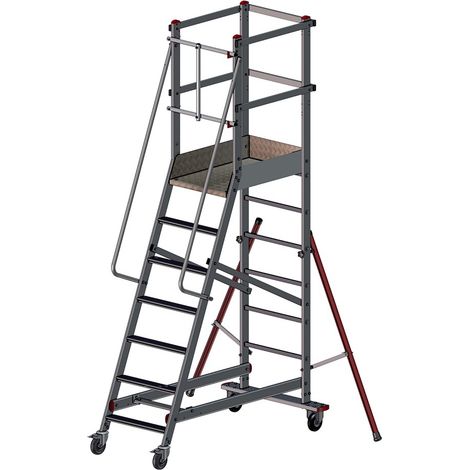 PROVOST - Escabeau roulant sécurisé en aluminium inoxydable - 7 marches