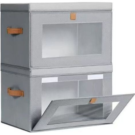 Boîte de rangement pour vêtements grise 423028cm 2 grandes armoires avec couvercle avec poignée et fenêtre boîte décorative pliable (1/5)
