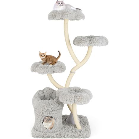 Costway – Arbre à chat 165 cm – 5 niveaux avec condo et poteaux en sisal – Base stable 76 x 59 cm – Tissu en peluche doux – Gris