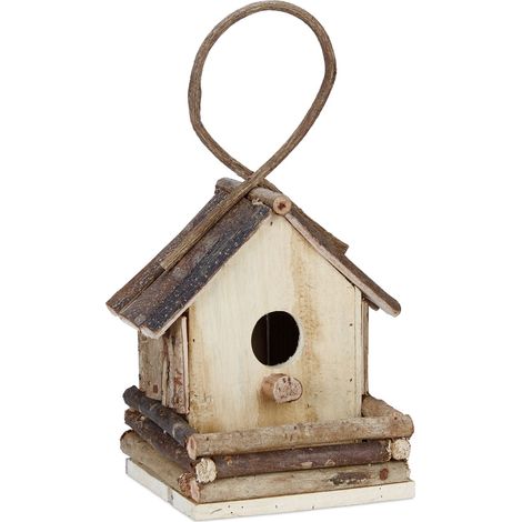 Casetta per uccelli decorativa naturale rustica balcone giardino 28,5 x 20,5 x 17,5 cm in legno naturale 130008696