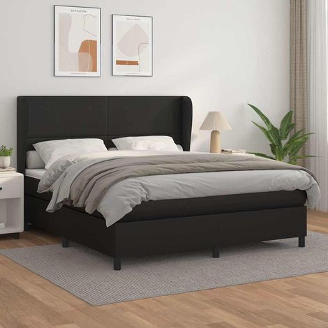 Cama box spring con colchón cuero sintético negro 180x200 cm (1/5)
