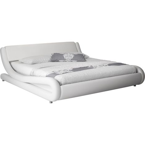 Letto matrimoniale Letto con Testiera e Rete Struttura Letto Design Bianco Opaco Llegno ed Ecopelle Modello Alessia Per Materasso 120x190