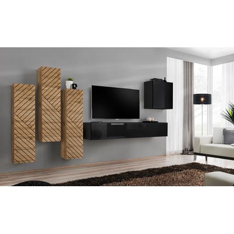 Ensemble de 5 meubles muraux "Switch III " pour TV en bois - Beige et Noir - L 330 x H 160 x P 40 cm - Livraison gratuite