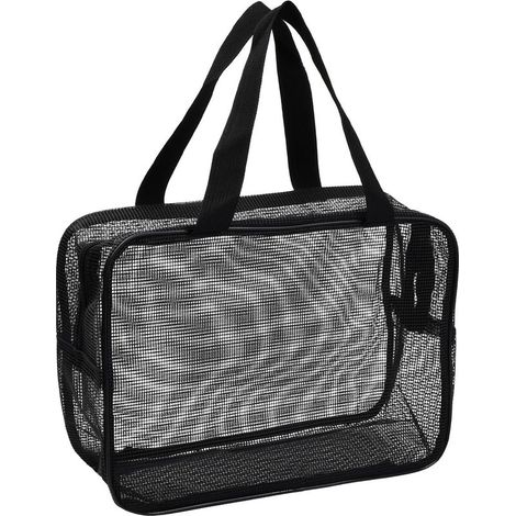 Grand Sac de Douche en Maille Avec Fermeture Éclair - Fourre-Tout Pliable pour Plage, Natation, Camping, Rangement de Jouets (Noir) (1/5)