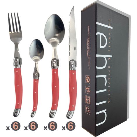 Couverts - Type Boite 24 Pièces - Set de Couverts en Acier Inoxydable - Ménagères pour 6 Personnes - Couteaux Steak, Fourchettes, Cuillères à soupe et Cuillères à Café (1/5)
