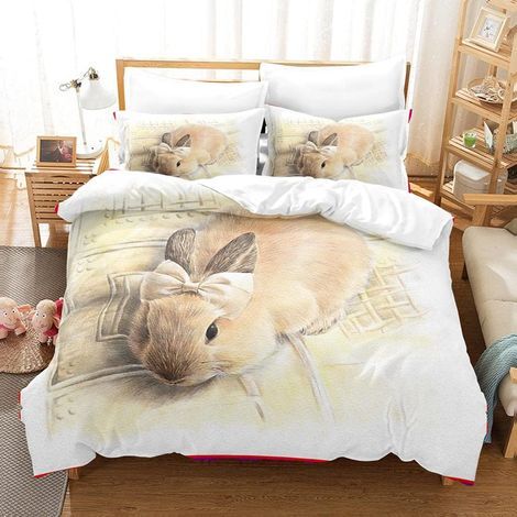 3-teiliges Bettwäsche-Set, niedliche Kaninchen-Tierdecke (200 x 200 cm) mit 2 Kissenbezügen (50 x 75 cm) für Erwachsene, Kinder und Babys – Schlafzimmerbettwäsche (1/5)