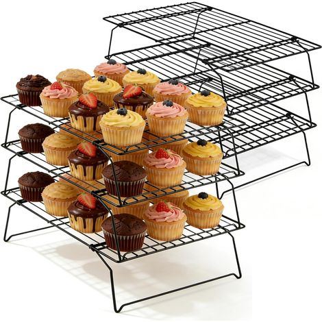 Lot de 6 Grilles de refroidissement, Acier inoxydable, Design 3 niveaux, Pliable, Pour pâtisserie et rôtissage (1/5)