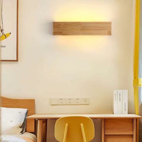 BCC LED Wall Light Sconces Indoor Lighting Wood Wall Lamp Warm Light Lamp for Bedroom Living Room Office Corridor (55cm)