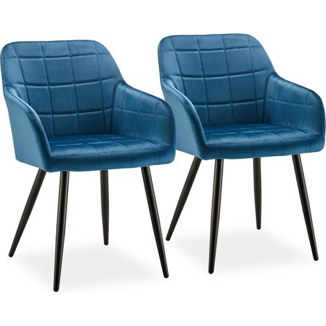 Dining Chairs 2X Velvet Upholstered Kitchen Counter Chair, Blue (1/5)