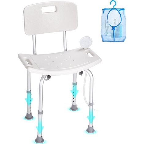 VEVOR Sedile per Doccia Schienale Altezza Regolabile 390-520mm, Sgabello per Doccia Carico max. 158,8kg, Sedia per Doccia in Alluminio PE, Sgabello da Bagno Doccia Antiscivolo Portata 158,8kg Bianco