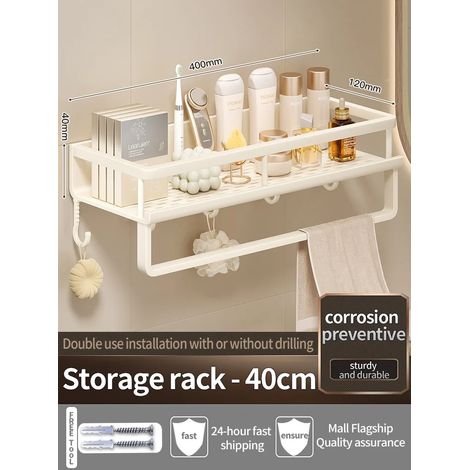 Étagère murale en aluminium (jaune et blanc, 40 cm B) pour salle de bain, porte-shampoing, rangement pour cuisine, étagère murale. (1/5)