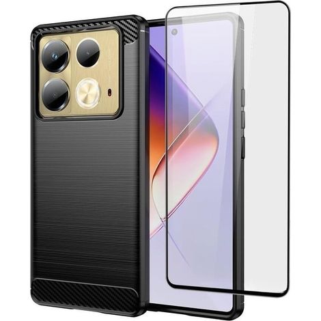 Funda para Infinix Note 40 Pro + cristal templado 3D, carbono, negro (1/5)