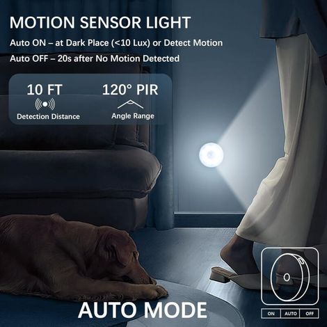 Lampes d'armoire à détecteur de mouvement - Rechargeables , autocollantes , capteur , veilleuses LED à luminosité constante , lot de 6 (1/3)