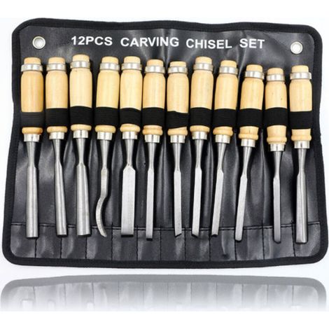 Lot de 12 ciseaux à bois professionnels avec étui de transport – Outils de sculpture sur bois parfaits pour les débutants en sculpture sur bois. (1/5)