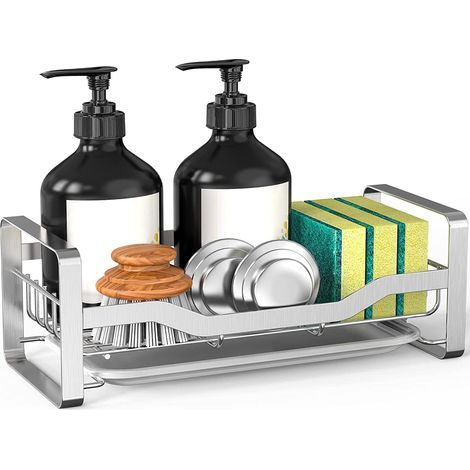 Küchenaufbewahrung unter der Spüle, Schwammhalter, Zubehör für die Unterregale, platzsparender Organizer-Korb, Aufbewahrungsbox, Regal, Silber (1/5)
