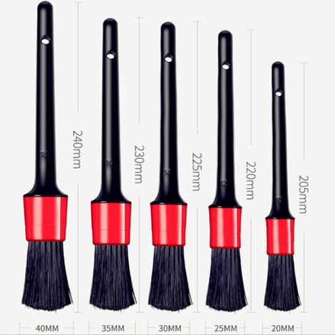 Ensemble de brosses de détail - 5 tailles différentes, manche en plastique, brosses de détail automobile pour nettoyer les roues, le moteur, les bouches d'aération, la voiture, la moto (1/3)